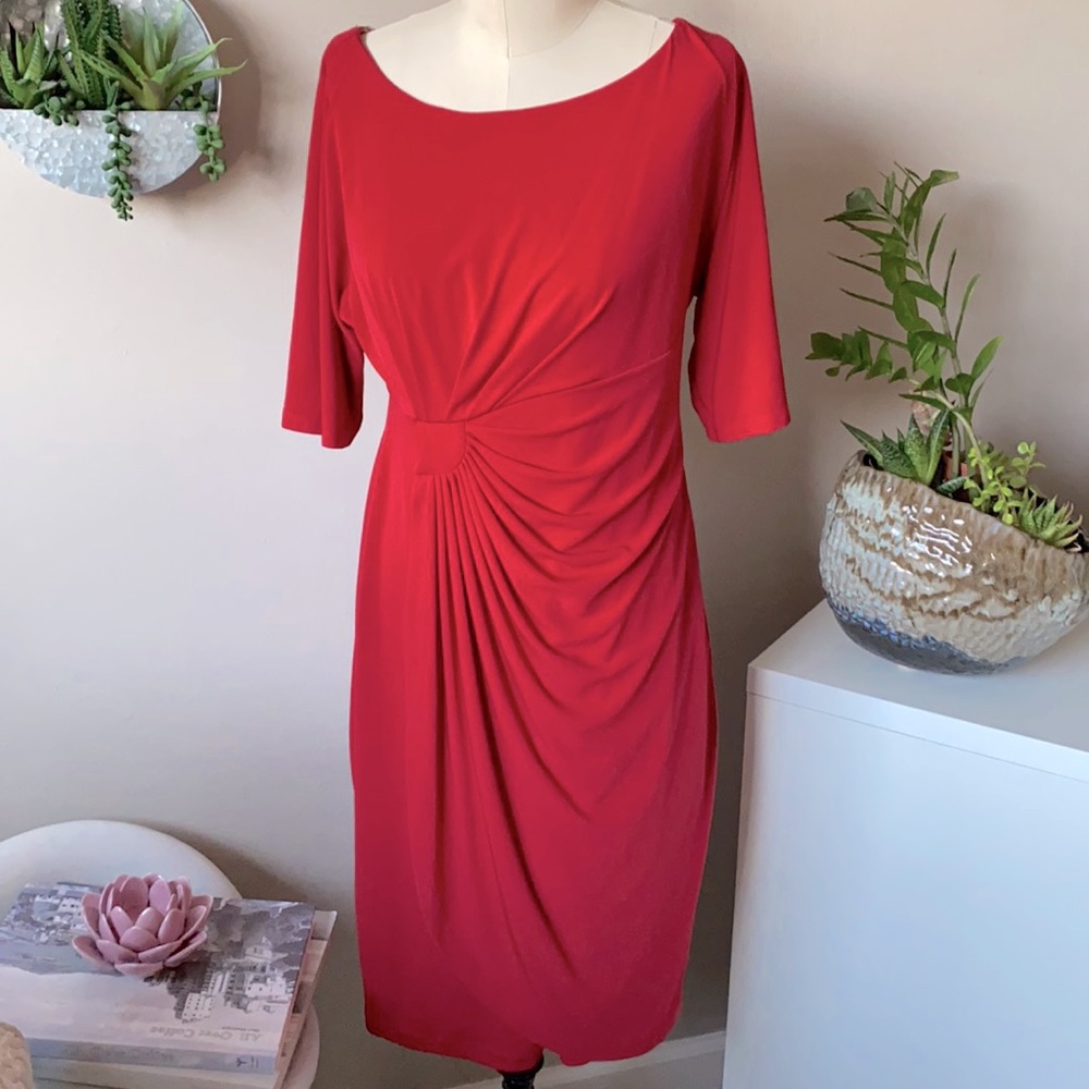 Connected Red Dress Side Front Twist Size 8 Petite